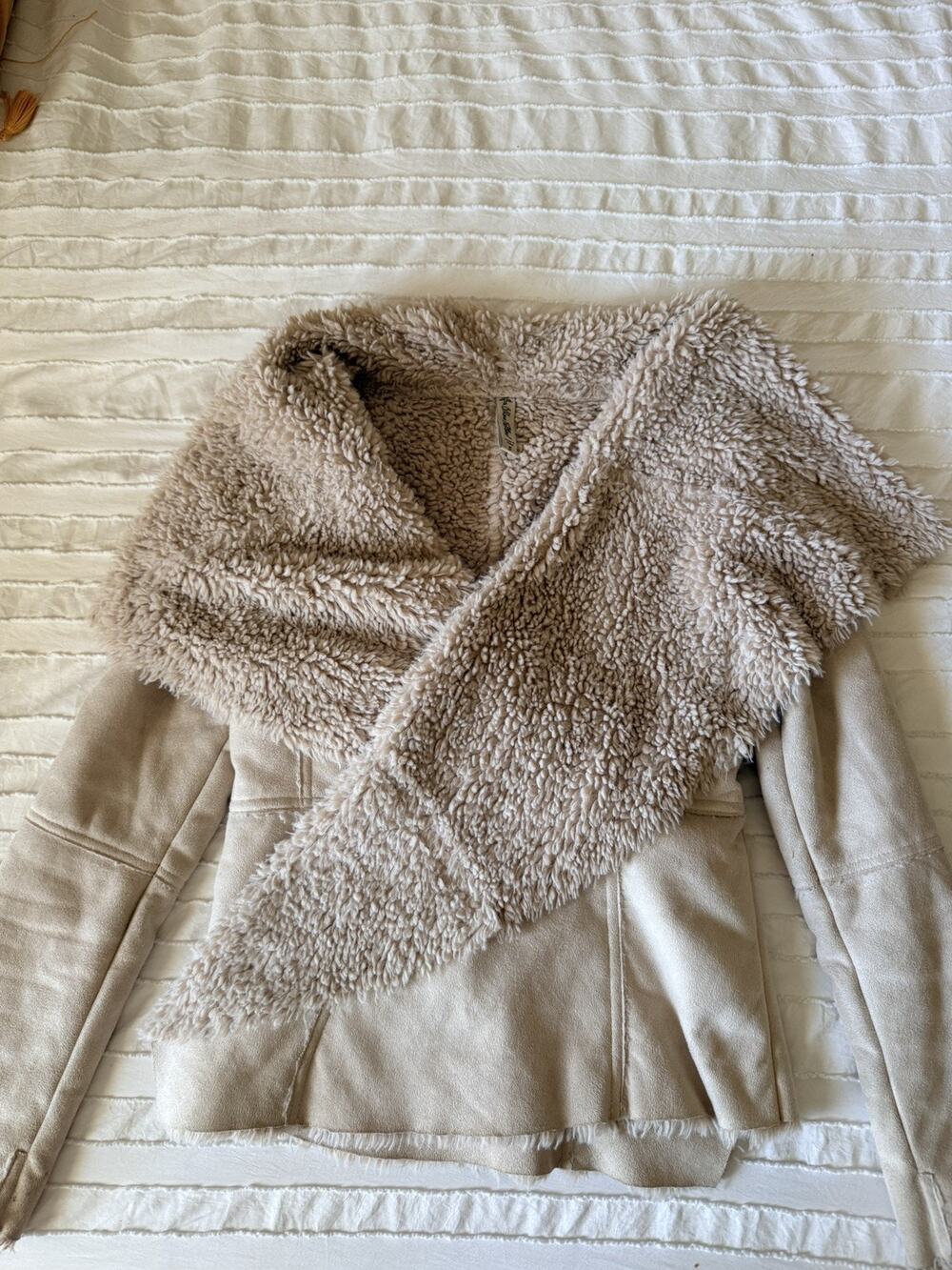 Anthropologie Others Follow Womens Faux Suede Sherpa Lined Jacket Beige Small